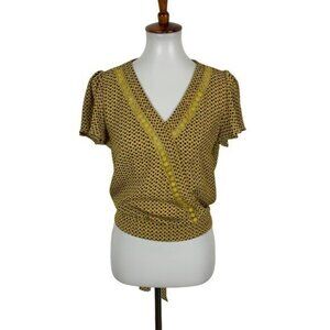 Crescent Willough Yellow Knit Blouse Medium Short Sleeve Retro Chic